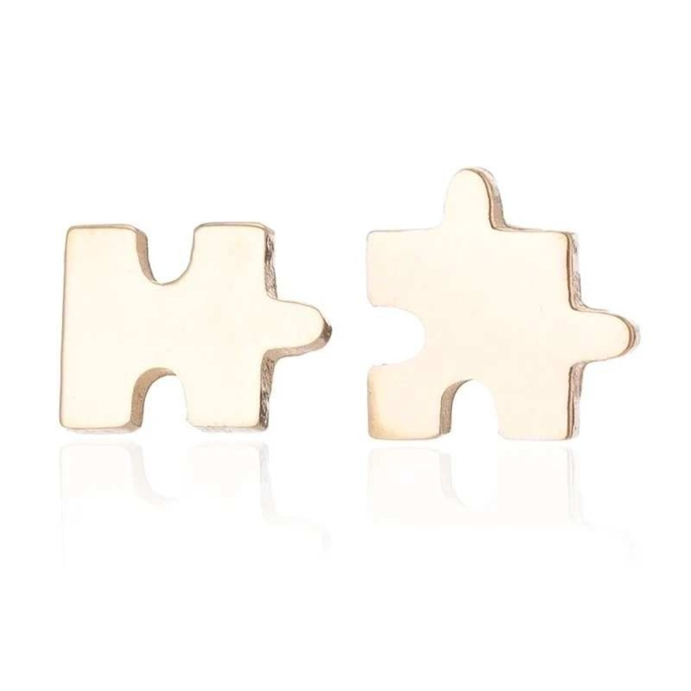 Puzzle‎ Piece Yellow Gold Plated Stainless Steel Stud Earrings Cute Minimalist